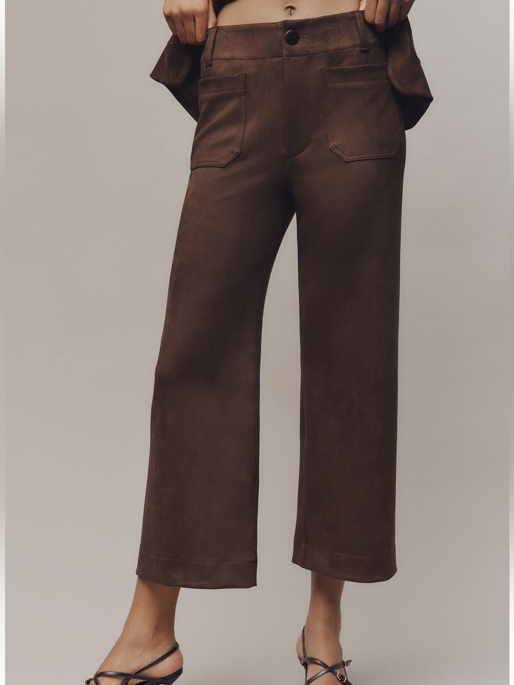 Anthropologie Colette Pants Maeve Cropped Wide-Leg Pants New Brown Suede 30
